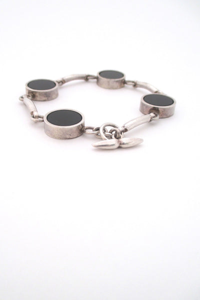 Niels Erik From Denmark vintage Nordic design silver onyx toggle link bracelet