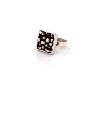 Niels NE From Denmark vintage silver pebbles square ring Scandinavian Modernist jewelry design