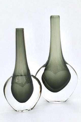 Orrefors Sweden pair Sommerso cased vintage glass vases Nils Landberg Scandinavian Modern design