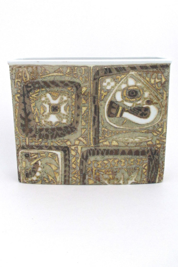 Nils Thorsson for Royal Copehagen Denmark vintage rectangular Baca faience bird vase