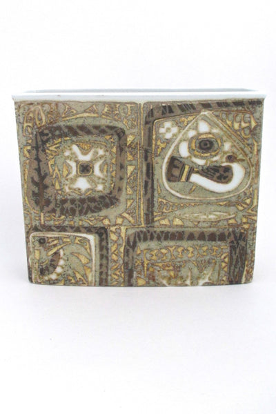 Nils Thorsson for Royal Copehagen Denmark vintage rectangular Baca faience bird vase