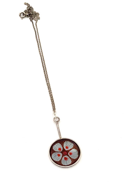 Norman Grant Edinburgh Scotland vintage silver enamel pendant necklace 1975 Modernist jewelry design
