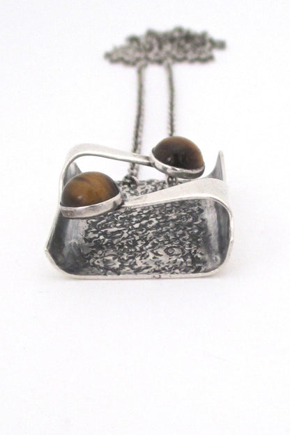 OHK Finland vintage silver tiger eye mid century pendant necklace