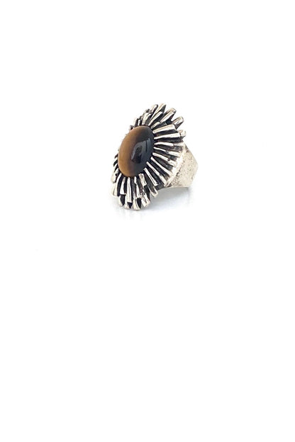 OPUS Canada large vintage silver tiger eye brutalist ring Modernist jewelry design