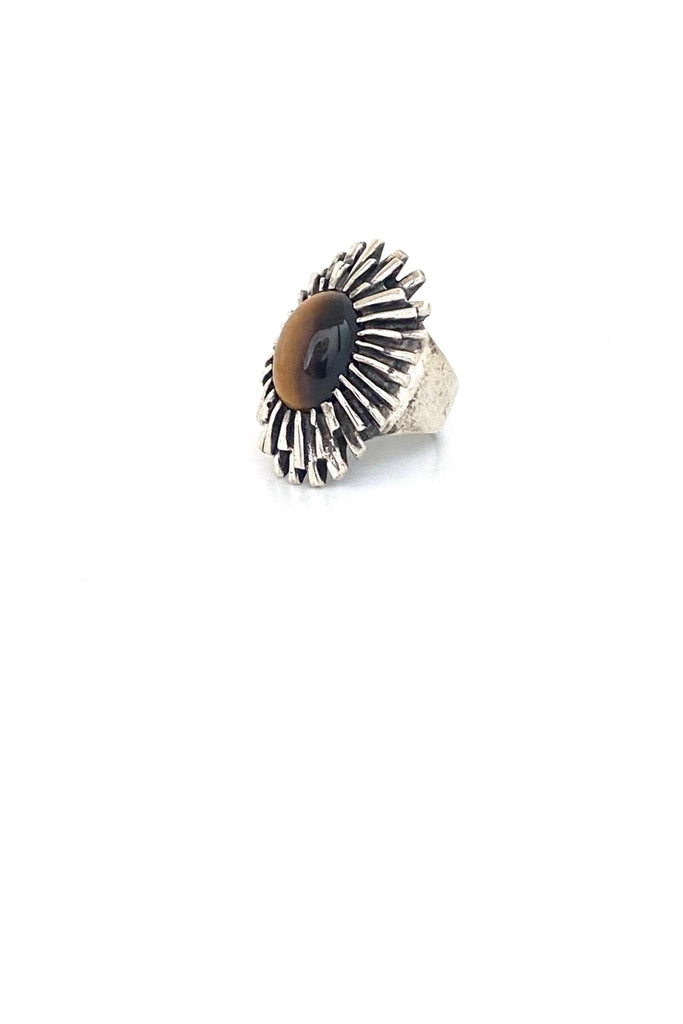 OPUS Canada large vintage silver tiger eye brutalist ring Modernist jewelry design