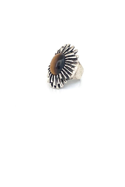 OPUS Canada large vintage silver tiger eye brutalist ring Modernist jewelry design