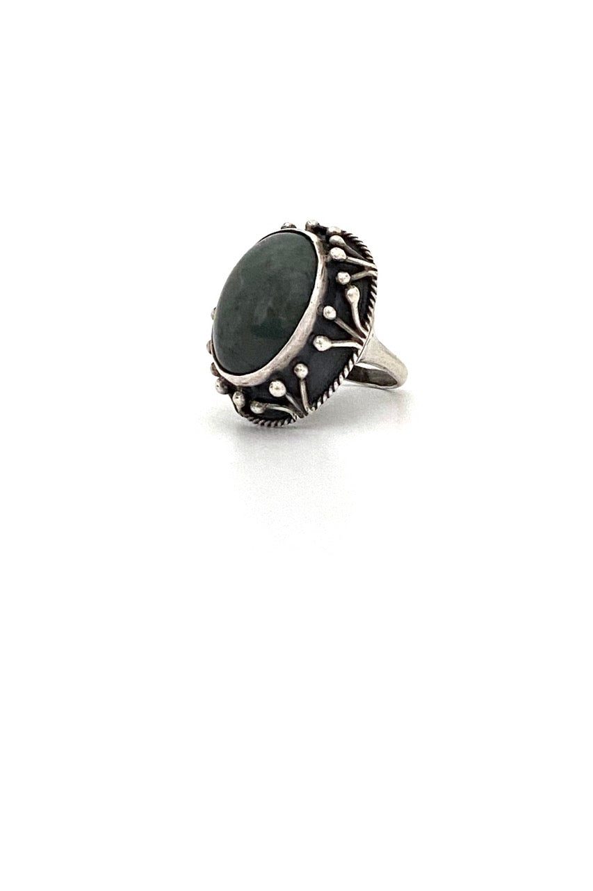 ORNO Poland large vintage silver green jasper Modernist ring