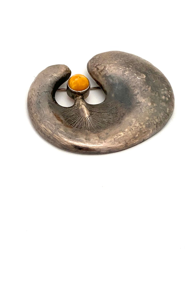 ORNO Poland vintage silver and amber extra large brooch