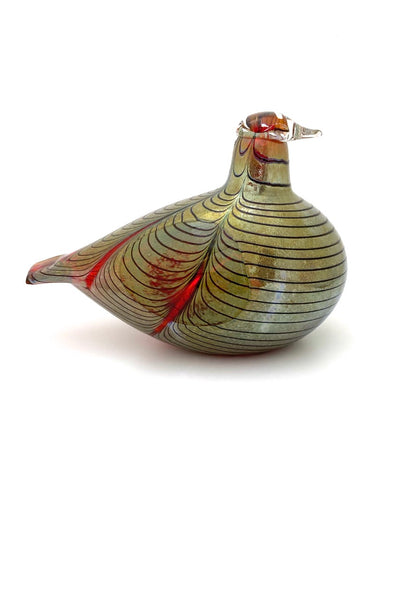 Oiva Toikka Nuutajarvi Finland large vintage glass iridescent red green bird sculpture Scandinavian Modern design