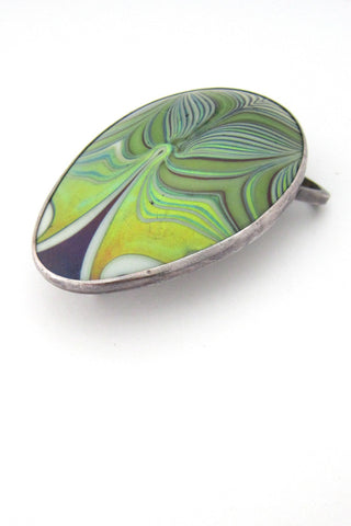 Orient and Flume USA art glass sterling silver buckle signed 1979