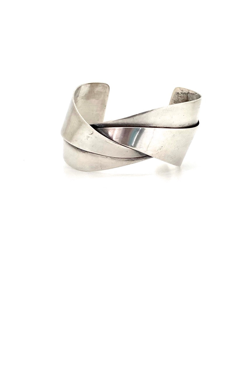 Otto Robert Bade ORB USA vintage folded silver cuff bracelet American Modernist jewelry design
