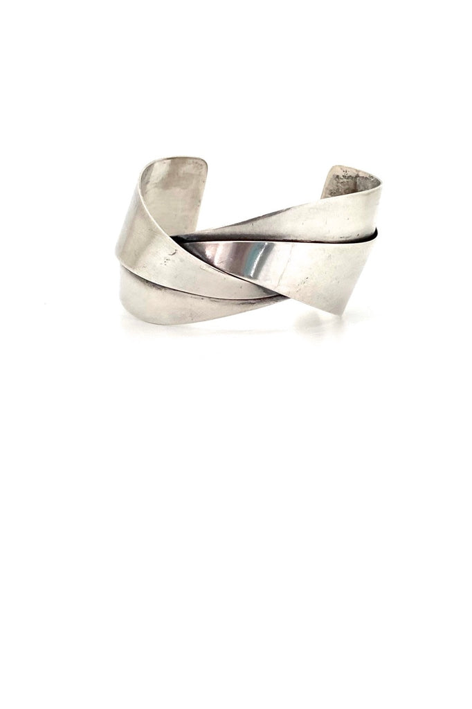 Otto Robert Bade ORB USA vintage folded silver cuff bracelet American Modernist jewelry design