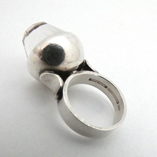 Elis Kauppi extra large silver & faceted rock crystal ring ~ hidden kinetic feature