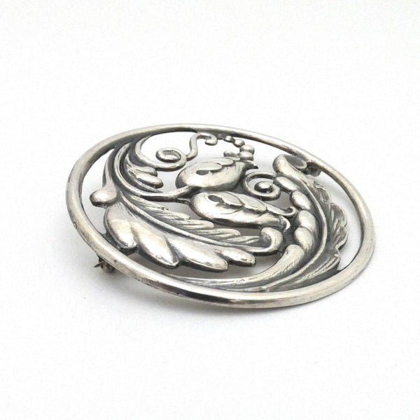 profile Carl Poul Petersen Canada vintage silver extra large floral brooch Danish influence design jewelry
