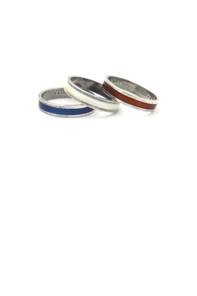 detail David-Andersen Norway vintage silver enamel band rings blue red white Scandinavian Modern design jewelry