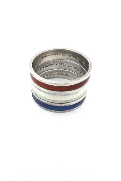 David-Andersen silver & enamel rings ~ white, red & blue