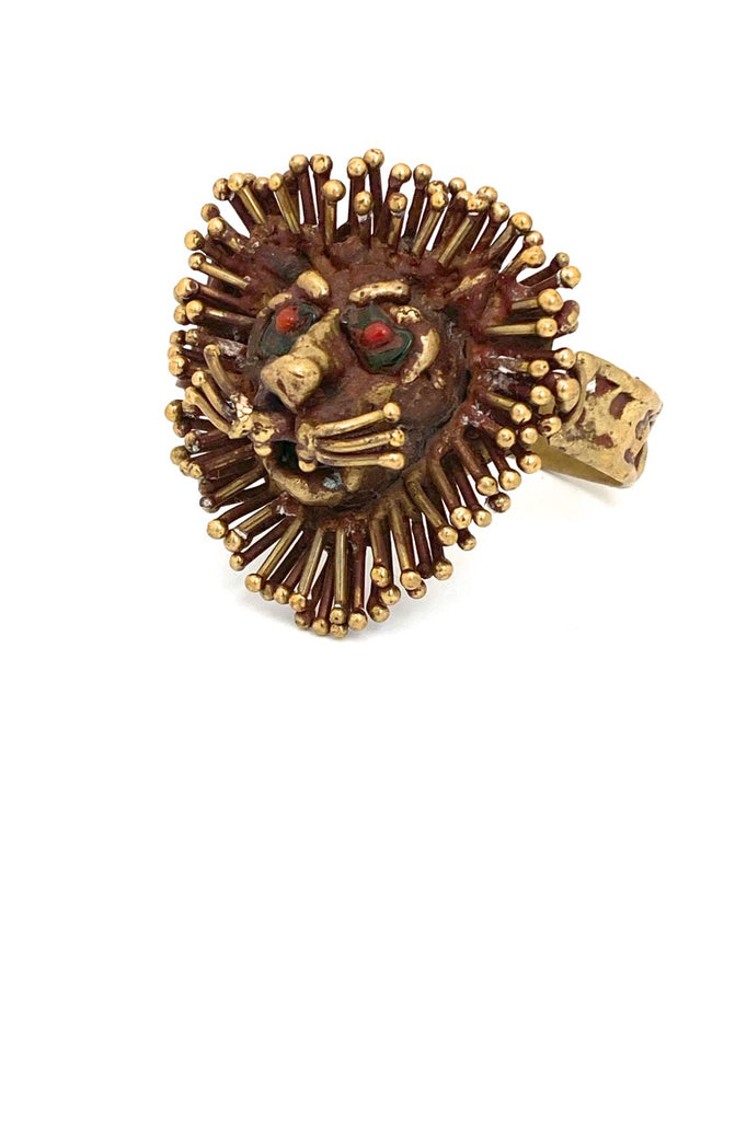 Pal Kepenyes Mexico large vintage brutalist brass lion bracelet Modernist jewelry design