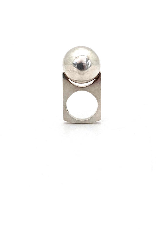 Pekka Piekainen Auran Kultaseppa Finland vintage silver large sphere ring 1972 Scandinavian Modernist jewelry design