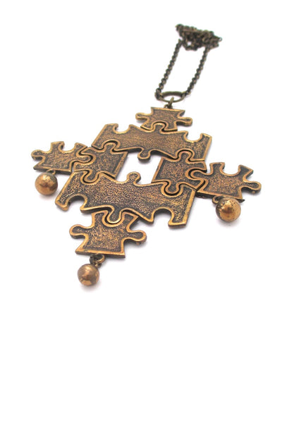 Pentti Sarpaneva Finland extra large vintage bronze kinetic puzzle pendant necklace mid century design