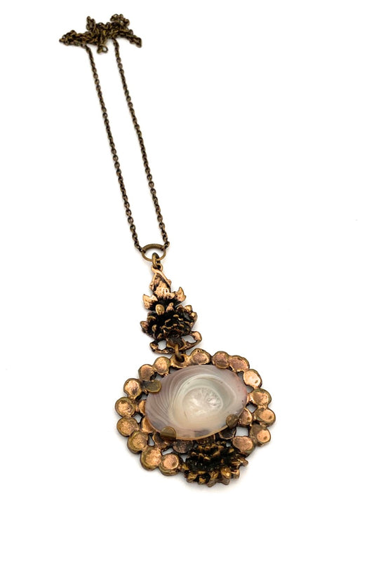 Pentti Sarpaneva Finland large vintage bronze banded agate pendant necklace Scandinavian Modernist jewelry design