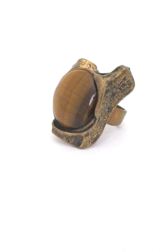Pentti Sarpaneva Finland vintage large bronze polished tiger eye ring 1970s