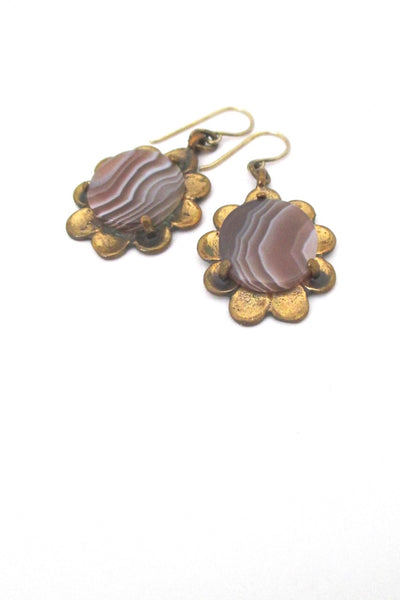 detail Pentti Sarpaneva Finland vintage bronze banded agate drop earrings 1970s