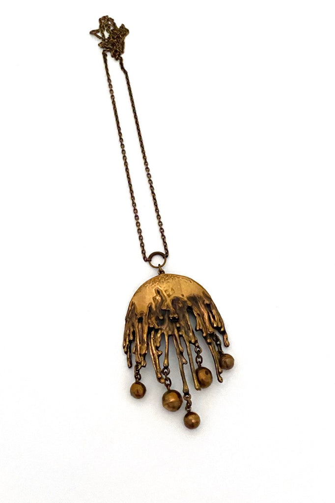 Pentti Sarpaneva Finland vintage bronze kinetic pendant necklace Scandinavian Modernist jewelry design