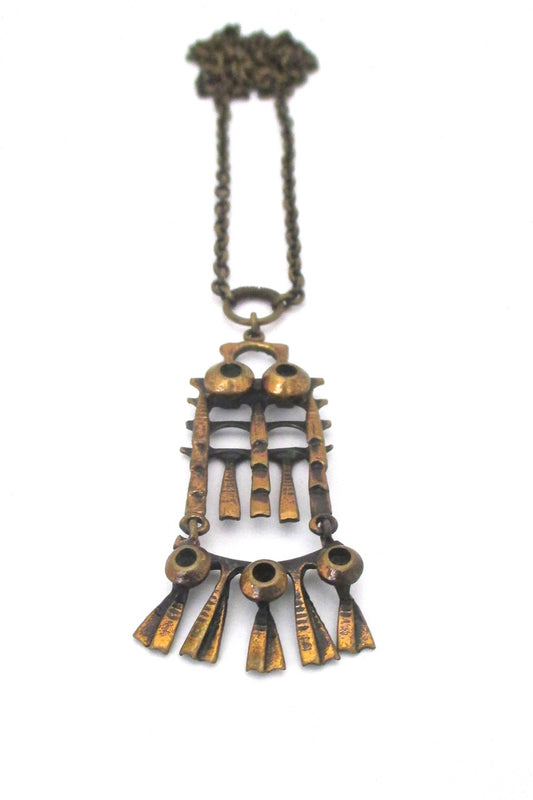 Pentti Sarpaneva Finland vintage bronze kinetic owl pendant necklace 1970s