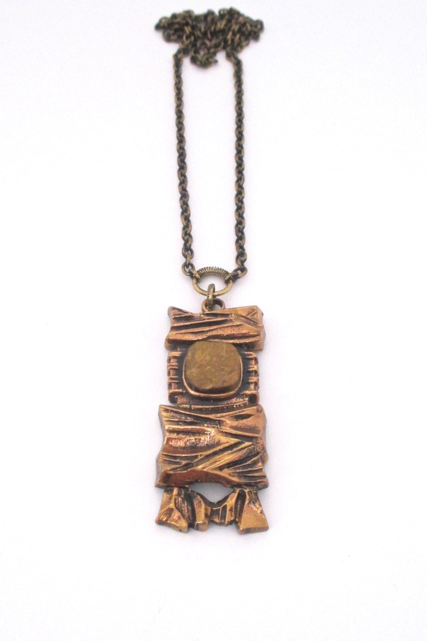 Pentti Sarpaneva Finland vintage bronze and tiger eye pendant necklace 1970s