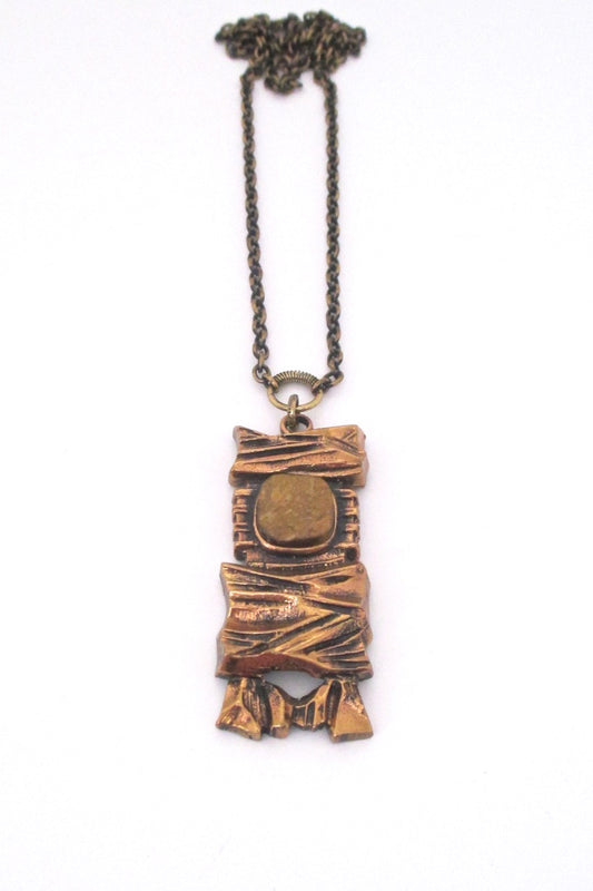 Pentti Sarpaneva Finland vintage bronze and tiger eye pendant necklace 1970s