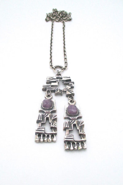 Pentti Sarpaneva for Turun Hopea Finland large brutalist kinetic silver amethyst pendant necklace