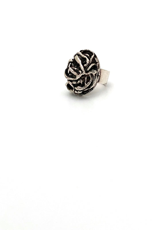 Pentti Sarpaneva Turun Hopea Finland vintage heavy silver brutalist ring Scandinavian Modernist jewelry design