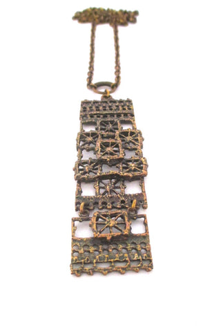 Pentti Sarpaneva Finland vintage brutalist bronze kinetic Pitsi pendant necklace