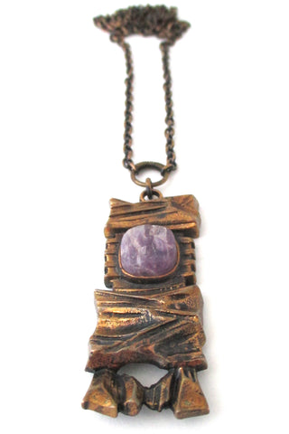 Pentti Sarpaneva Finland vintage Scandinavian bronze & amethyst pendant necklace