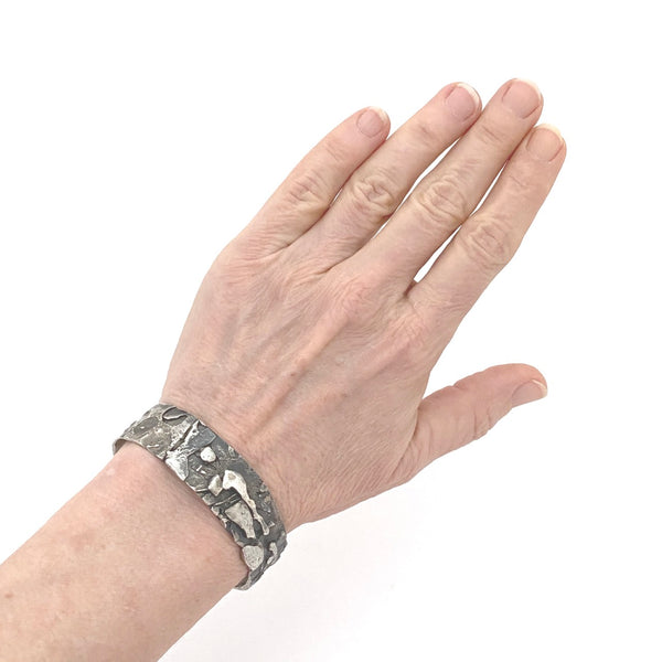 Pepe & Maureen hand wrought brutalist silver cuff bracelet