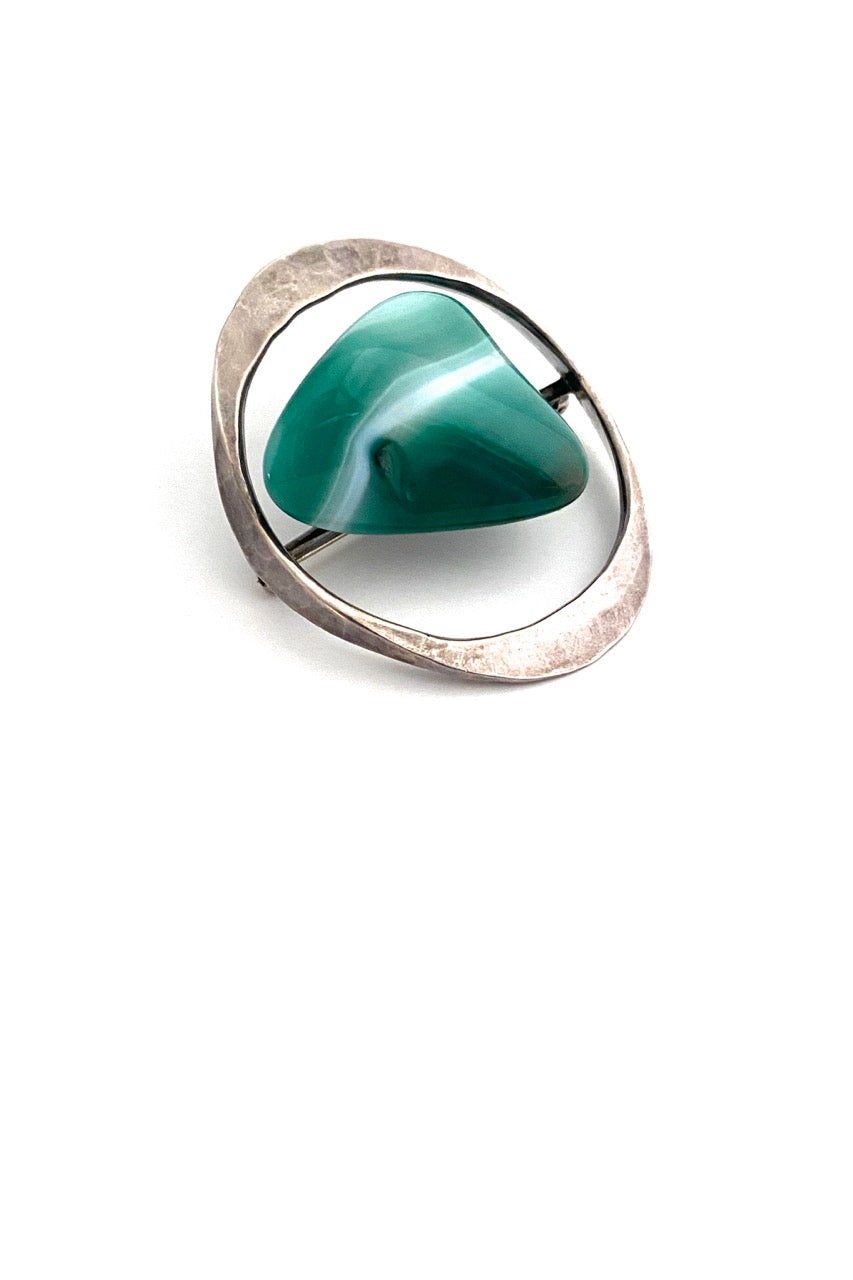 Plus Studios  Norway Design vintage silver banded agate large brooch by Tone Vigeland Scandinavian Modern jewelry design