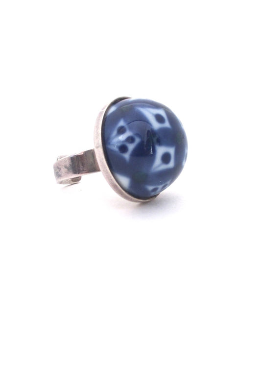 Porsgrund Norway vintage silver and porcelain large dome ring mid century Scandinavian design