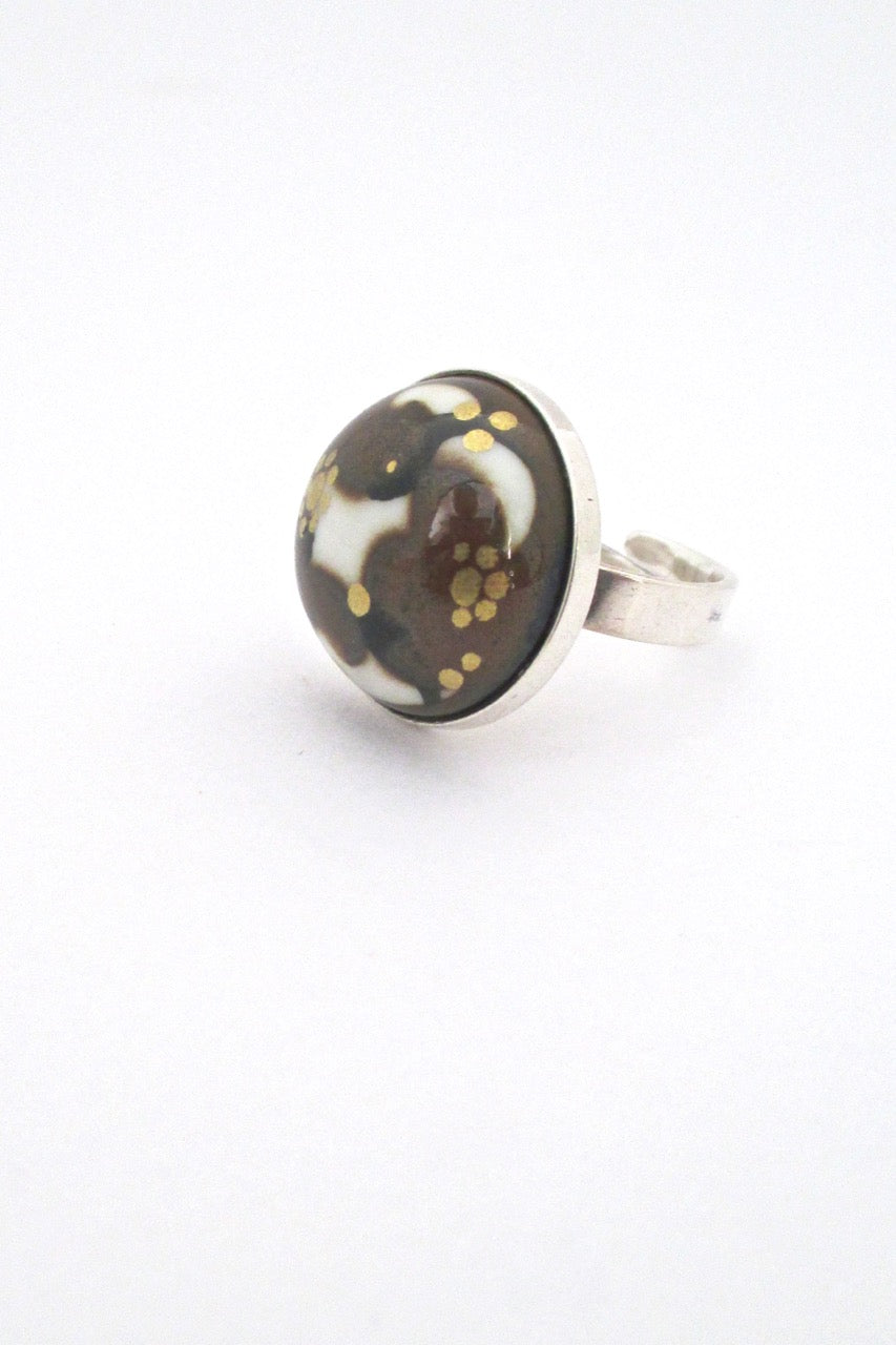 Porsgrund Norway vintage silver and porcelain ring by Anne Marie Odegaard