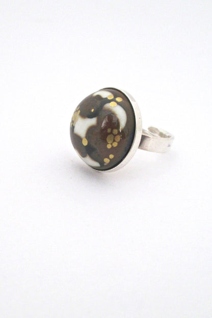 Porsgrund Norway vintage silver and porcelain ring by Anne Marie Odegaard