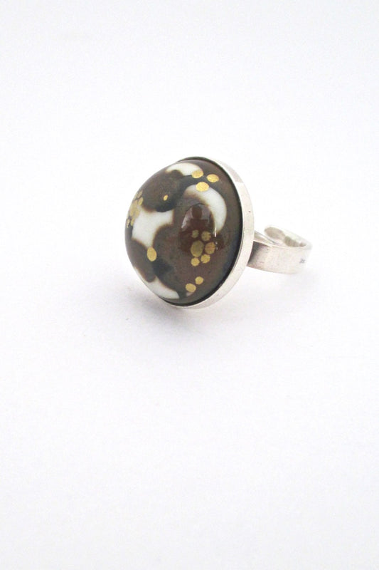 Porsgrund Norway vintage silver and porcelain ring by Anne Marie Odegaard
