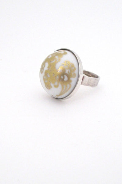 Porsgrund Norway vintage silver and porcelain mid century Scandinavian Modern ring