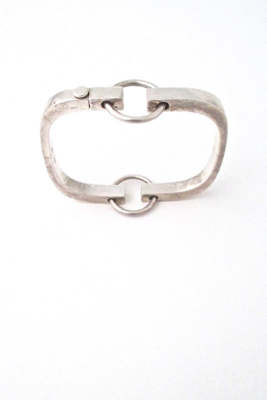 Puig Doria Spain vintage heavy silver Modernist hinged bracelet