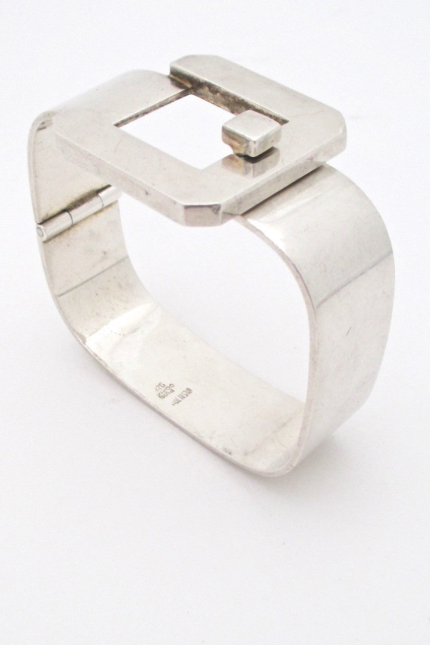 Jose Maria Puig Doria Spain vintage modernist heavy silver buckle bracelet