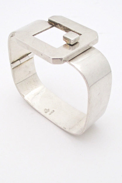Jose Maria Puig Doria Spain vintage modernist heavy silver buckle bracelet