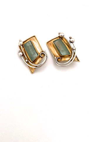 Rachel Gera Israel vintage silver Roman glass large earrings 1980s 
