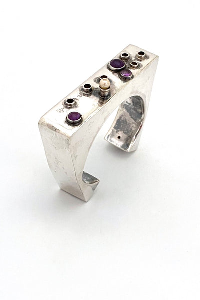 Gera silver, pearl and amethyst Modernist cuff bracelet