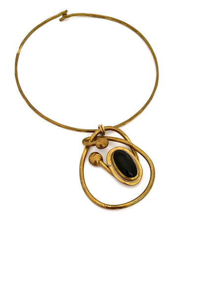 Rafael Alfandary Canada vintage brutalist brass black glass choker necklace Canadian jewelry design