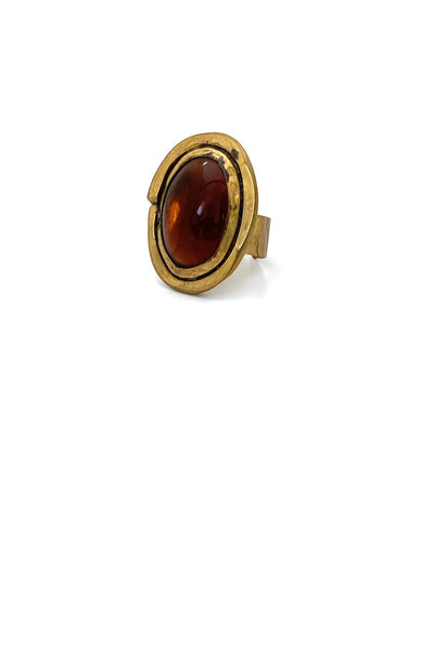 Rafael Alfandary Canada vintage large brutalist brass amber glass oval ring