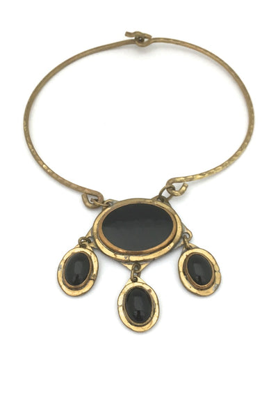 Rafael Alfandary Canada vintage large multi black stone brutalist brass statement necklace