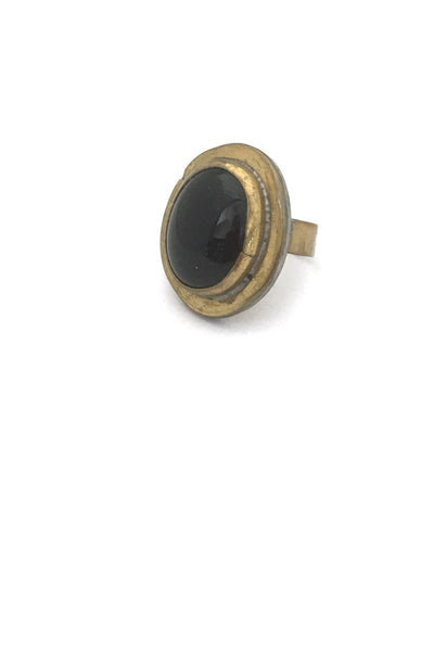 Rafael Alfandary Canada vintage brutalist brass black glass oval ring